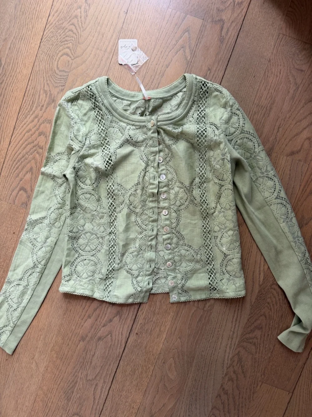 Free People Jae Sheer Lace Knit Long Sleeve Top - Picture 5 of 7